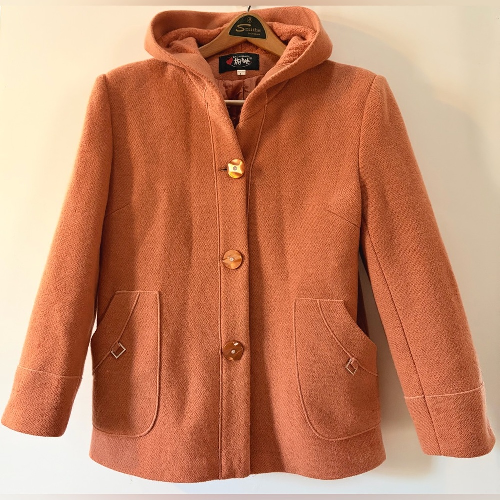 Vintage- EACH IMAGE- Women’s Large- Chinese 80% Wool terracotta orange coat